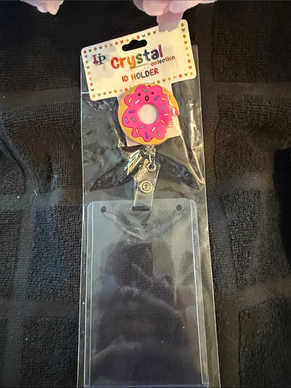 Pink Donut ID Badge Holder with Retractable Clip